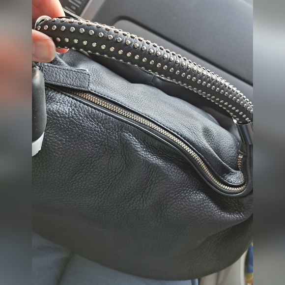 Kenneth Cole New York • Black Leather Oversized Bag Hobo Silvertone Stud Handle - Picture 2 of 13
